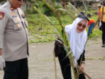 Penanaman pohon di kawasan Pantai Alun-Alun Gadobangkong, Kelurahan/Kecamatan Palabuhanratu, Kabupaten Sukabumi, Jumat (8/11/2024).